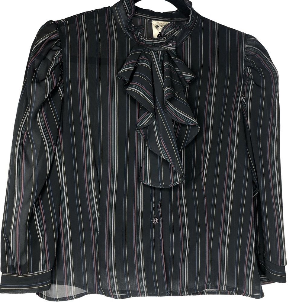 Vintage You Babes Black and MultiColor Striped Sheer Dark Academia Whimsigoth M